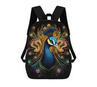 sinyumoney Colorful Peacock Artwork-26 Kids School Backpack 3D Printed Fashion School Bag Casual School Bag for Boys Elementary And Middle School Students 17inch