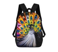 sinyumoney Colorful Peacock Feather Art 3D Printed Children's School Backpack for Kids High Capacity Travel Rucksacks Book Bags Kids School Bag Back Pack 17inch