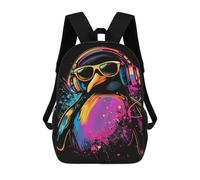 sinyumoney Colorful Penguin DJ Art Print Backpack School Daypacks Business Backpack Water Resistant Bookbag for Boys/Girls/Teenagers 17inch