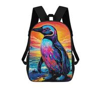 sinyumoney Colorful Penguin Sunset Backpacks, Kids Backpack Student School Bag 3D Printed Travel Backpacks Fashion Accessory Backpack Children Waterproof School Bags 17inch