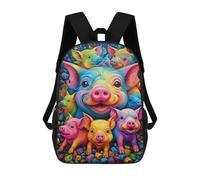 sinyumoney Colorful Pig Family 3D Printed School Bag Children's School Backpack Schoolbags Travel Backpacks Casual Fashion Bag for Kids School Students 17inch