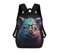 sinyumoney Colorful Pig with Glasses Art Print -1 Children's Backpack, 17 Inch 3D Printed School Backpack, Backpack Cartoon Adjustable School Bag for Primary School