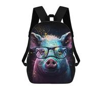 sinyumoney Colorful Pig with Glasses Art Print Backpack School Bag Lightweight Casual Daypack School Backpacks for School/Work/Travel 17inch