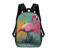 sinyumoney Colorful Pink Flamingo Art Print 17inch School Bag 3D Printed Children's School Backpack Casual Fashion Travel Backpacks for Kids School Students