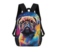 sinyumoney Colorful Pug Art Print-10 Backpack School Lightweight Airport College Students Back Pack for School/Work/Travel 17inch
