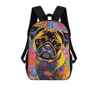 sinyumoney Colorful Pug Art Print-10 School Bag 3D Printed 17inch Backpacks Fashion Kids School Backpack Rucksacks for Boys Elementary And Middle School Students