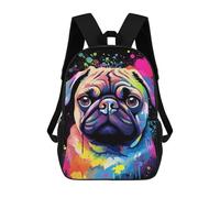sinyumoney Colorful Pug Art Print-15 School Backpack Water Resistant Travel Backpack Computer Bag for Men, Women & Teenage Boys 17inch
