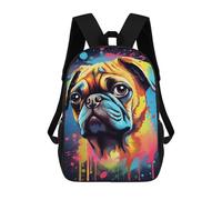 sinyumoney Colorful Pug Art Print-16 Backpacks Kids 17inch School Backpack School Bag 3D Printed School Bag for Boys Elementary And Middle School Students