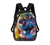 sinyumoney Colorful Pug Art Print-4 School Backpack Water Resistant Travel Backpack Computer Bag for Men, Women & Teenage Boys 17inch