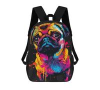 sinyumoney Colorful Pug Art Print Backpack School Rucksack Casual Daypacks School Work Travel Bag for Men, Women & Teenage Boys 17inch