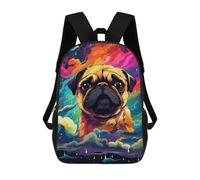sinyumoney Colorful Pug in Space Art Print Backpack School Computer Rucksack for School/Work/Travel- Perfect for Travel, Work And Daily Use 17inch