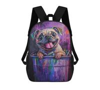 sinyumoney Colorful Pug in Trash Can Kids Backpacks,3D Personalized School Bookbags for Boys Girls Large Schoolbags Casual Daypack 17inch