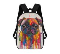sinyumoney Colorful Pug Painting Art Backpack School Bag Daypacks Business Backpack Water Resistant Bookbag for Girls Boys Teenage 17inch