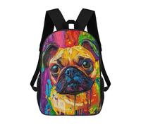 sinyumoney Colorful Pug Painting Artwork School Bag 3D Printed Backpacks Fashion Kids School Backpack Boys Rucksacks for Boys Middle School Students 17inch