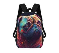 sinyumoney Colorful Pug Portrait 3D Printed Children's School Backpack for Kids Travel Rucksacks Book Bags Kids School Bag 17inch