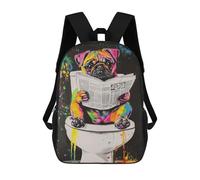 sinyumoney Colorful Pug Reading Newspaper on Toilet School Backpack 3D Printed Children's 17inch Backpacks Bag Bookbag for Kids Boy Girl Book Bags Kids School Bag Travel Rucksacks
