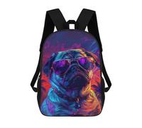 sinyumoney Colorful Pug with Sunglasses School Bags School Secondary High School College Backpack Travel for Men, Women & Teenage Boys 17inch