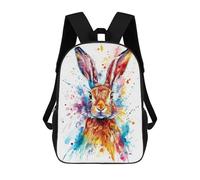 sinyumoney Colorful Rabbit Watercolor School Backpack 3D Printed Children's 17inch Backpacks Bag Bookbag for Kids Boy Girl Book Bags Kids School Bag Travel Rucksacks