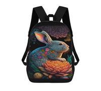 sinyumoney Colorful Rabbit with Flowers Art Print Rucksack Water Resistant Travel Backpack Computer Bag for Teenage Girls Boys Women Men 17inch
