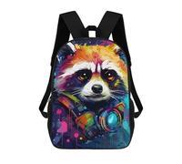 sinyumoney Colorful Raccoon Art Print 17inch School Bag 3D Printed Children's School Backpack Casual Fashion Travel Backpacks for Kids School Students