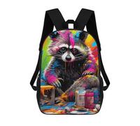 sinyumoney Colorful Raccoon Artwork-2 Backpack for School 3D Printed Boys Girls School BagChildren Bookbag Travel Rucksack 17inch