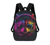 sinyumoney Colorful Raccoon Headphones Art Backpack School Bag Work Laptop Backpack Rucksack Bag for Boys/Girls/Teenagers 17inch