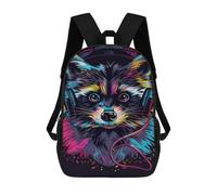 sinyumoney Colorful Raccoon Headphones Art Print-1 Backpacks Kids 17inch School Backpack School Bag 3D Printed School Bag for Boys Elementary And Middle School Students