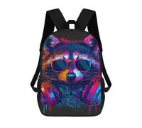 sinyumoney Colorful Raccoon Headphones Art Print Children's Backpacks School Backpack 3D Printed for Kids Travel Rucksacks Book Bags Kids 17inch School Bag