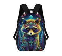 sinyumoney Colorful Raccoon in Fantasy Forest Backpacks 3D Printed Kids School Backpack School Bag Fashion Rucksacks for Boys Elementary And Middle School Students 17inch