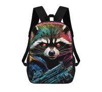 sinyumoney Colorful Raccoon with Gun Artwork Kids School Backpack 3D Printed Backpacks Fashion School Bag Rucksacks for Boys Elementary And Middle School Students 17inch