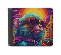 sinyumoney Colorful Rat with Sunglasses 3D Print Men's Wallet Multiple Slots Banknote Compartments Soft Convenient Purse Youth Guys 11.7cm*9.5cm