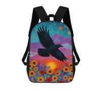 sinyumoney Colorful Raven Art Print 3D Printed 17inch School Bag Children's School Backpack Travel Backpacks Casual Fashion Bag for Kids School Students