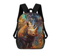 sinyumoney Colorful Rhino Art Print-3 Backpacks Kids 17inch School Backpack School Bag 3D Printed School Bag for Boys Elementary And Middle School Students