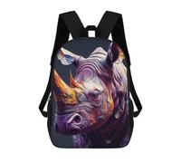 sinyumoney Colorful Rhino Portrait Backpack Kids School Bag Boys Cartoon 3D Print Students Schoolbag Laptop Daypack for Boys Girls 17inch