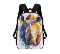 sinyumoney Colorful Rhino Watercolor Backpack School Bag Water Resistant Computer Rucksack for Campus Outdoor Travel Sports 17inch