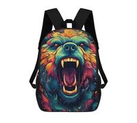sinyumoney Colorful Roaring Bear Backpacks 3D Printed Kids School Backpack School Bag Fashion Rucksacks for Boys Elementary And Middle School Students 17inch