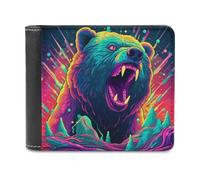 sinyumoney Colorful Roaring Bear Illustration 3D Print Wallet Safe Protection Card RFID Blocking Banknote Compartments Fashion Slim Leather Wallet 11.7cm*9.5cm