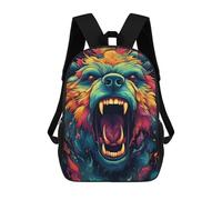 sinyumoney Colorful Roaring Bear Illustration 3D Printed Children's School Backpack for Kids Travel Rucksacks Book Bags Kids School Bag 17inch