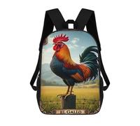 sinyumoney Colorful Rooster Farm Scene 3D Printed 17 Inch School Backpack Children's Backpacks 3D Printed Cool Knapsack for Boys Elementary And Middle