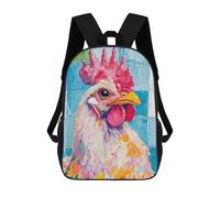 sinyumoney Colorful Rooster Portrait School Bag Backpack Teen Schoolbag 3D Printing Adjustable Schoolbag Fashion Pocket Bag for Kids Boys Girls Students And Teenagers Fans 17inch