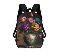 sinyumoney Colorful Roses in Ornate Vase Backpacks 3D Printed Kids School Backpack Outdoor Casual Daypack Fashion Casual Children Backpacks Cute Travel Bags 17inch