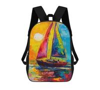sinyumoney Colorful Sailboat Sunset Painting School Bags Large Water Resistant Laptop Backpack - Perfect for Travel, Work And Daily Use 17inch