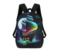 sinyumoney Colorful Sailing Ship at Night Backpack Kids School Bag Boys Cartoon 3D Print Students Schoolbag Laptop Daypack for Boys Girls 17inch