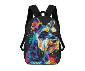 sinyumoney Colorful Schnauzer Art Print-3 Backpack School Bag High Secondary School Bags Casual Backpack - Perfect for Travel, Work And Daily Use 17inch