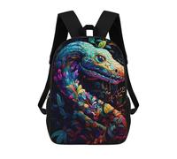 sinyumoney Colorful Serpent in Lush Jungle 3D Printed Children's School Backpack for Kids High Capacity Travel Rucksacks Book Bags Kids School Bag Back Pack 17inch