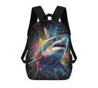 sinyumoney Colorful Shark Splash Art Backpack Schoolbags for Boys Girls Casual Sport Daypack Elementary Primary Large Capacity Bookbags 17inch