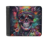 sinyumoney Colorful Skull Artwork 3D Print Men's Wallet Credit Card Slots Slots Note Section Modern Style Purse Craftsmanship Gifts 11.7cm*9.5cm