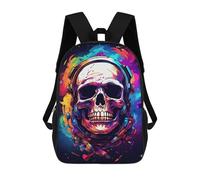sinyumoney Colorful Skull Artwork 3D Printed 17inch School Bag Children's School Backpack Travel Backpacks Casual Fashion Bag for Kids School Students