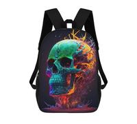 sinyumoney Colorful Skull Artwork -4 3D Printed Kids School Bag Rucksacks Children's School Fashion Casual Back Pack High Capacity Travel Book Bags Backpack for Kids 17inch