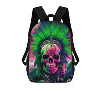 sinyumoney Colorful Skull Feather Headdress Art Kids Backpack, Backpack School Bag, Backpacks Kids School 3D Printed School Bags for Elementary And Middle School Students Teens Birthday Gift 17inch